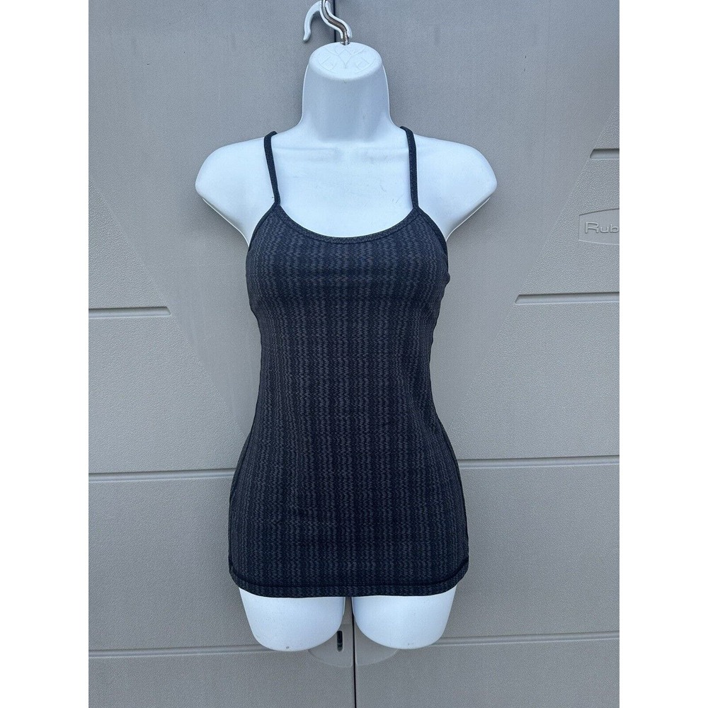Lululemon Power Y Racer Back Tank Top Luon Light Ziggy Wee Black Sz 4 READ